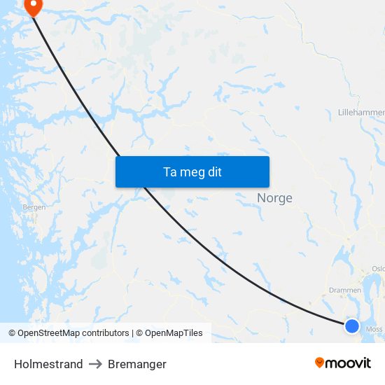 Holmestrand to Bremanger map