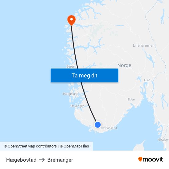 Hægebostad to Bremanger map