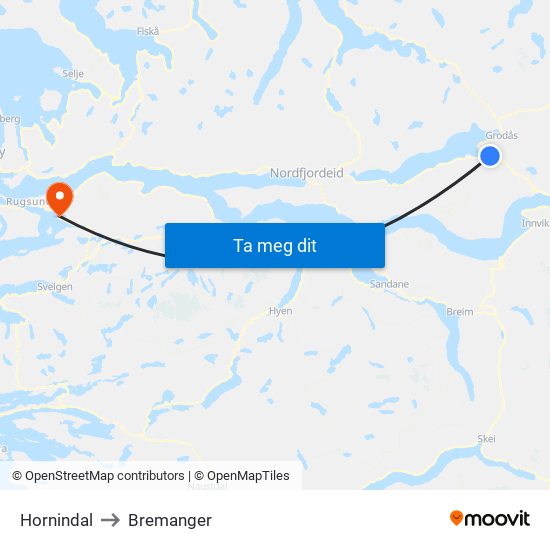 Hornindal to Bremanger map