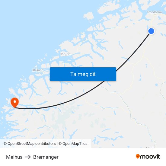 Melhus to Bremanger map
