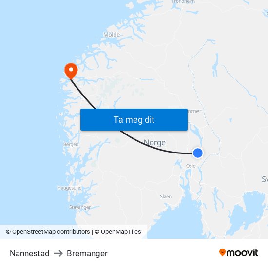 Nannestad to Bremanger map