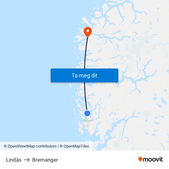 Lindås to Bremanger map