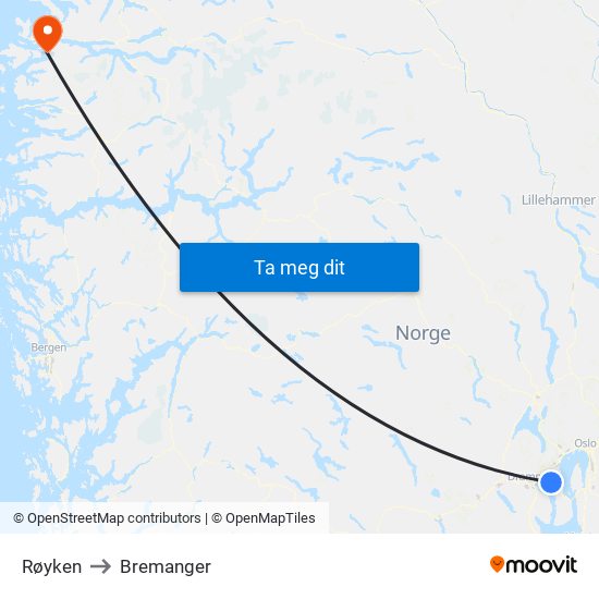 Røyken to Bremanger map