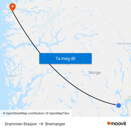 Drammen Stasjon to Bremanger map