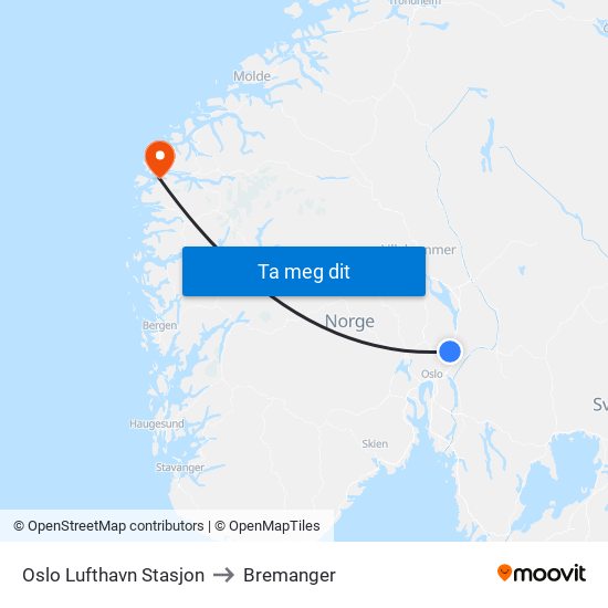 Oslo Lufthavn Stasjon to Bremanger map