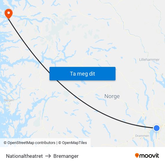 Nationaltheatret to Bremanger map