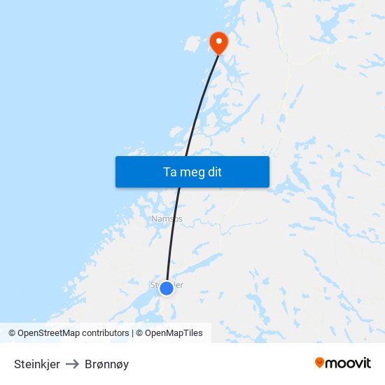 Steinkjer to Brønnøy map