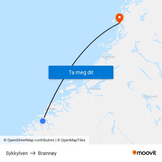 Sykkylven to Brønnøy map