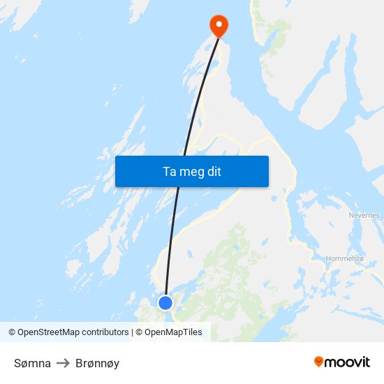 Sømna to Brønnøy map