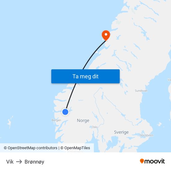 Vik to Brønnøy map