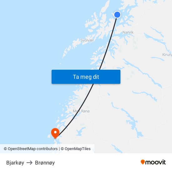 Bjarkøy to Brønnøy map