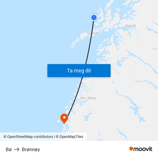 Bø to Brønnøy map