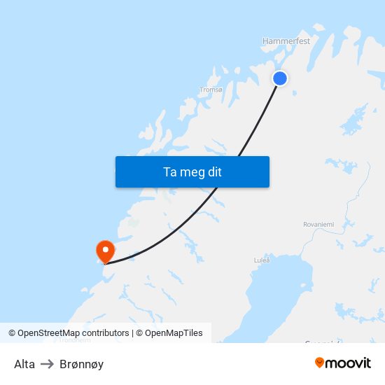 Alta to Brønnøy map
