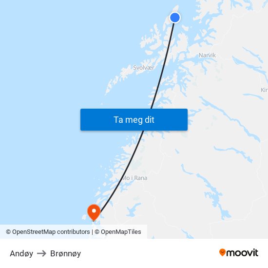 Andøy to Brønnøy map