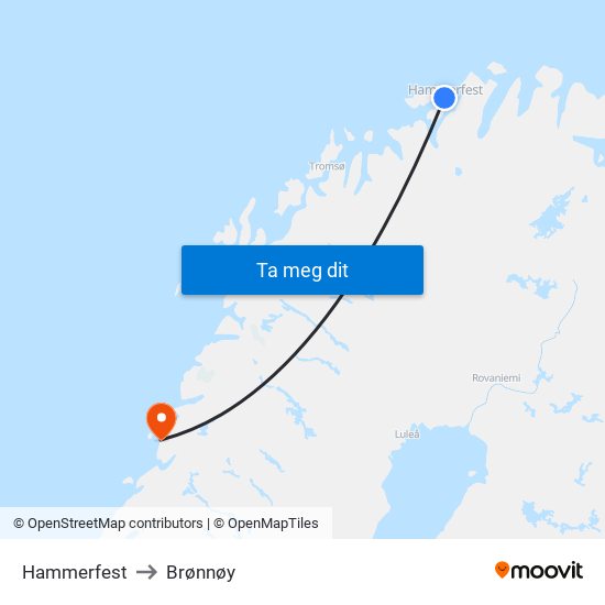 Hammerfest to Brønnøy map