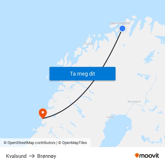 Kvalsund to Brønnøy map