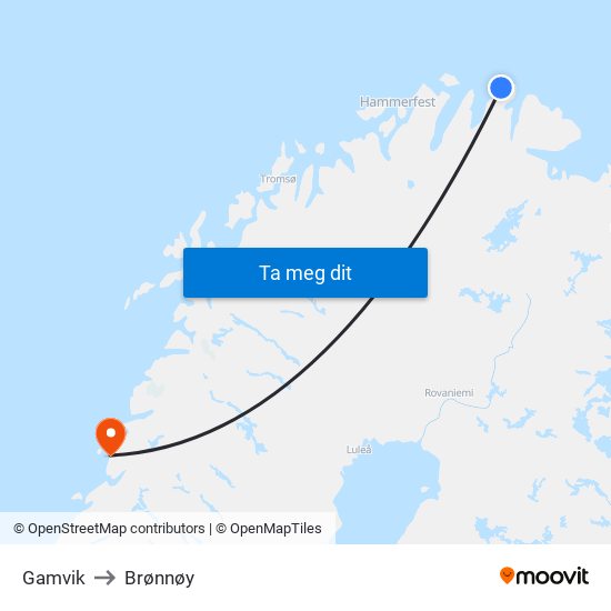 Gamvik to Brønnøy map