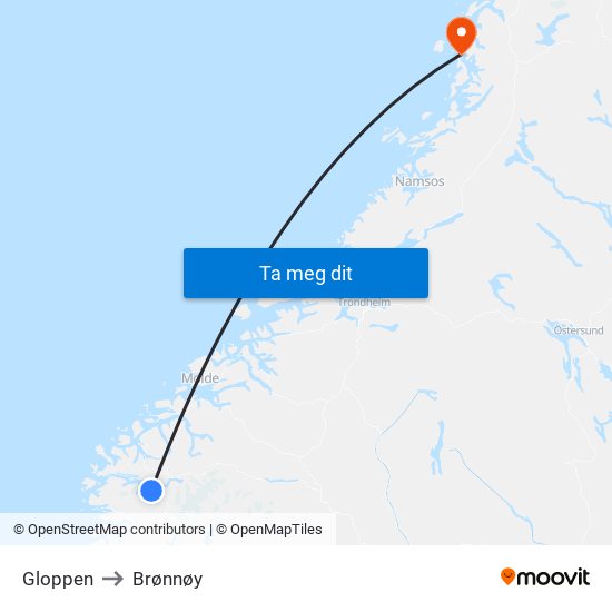 Gloppen to Brønnøy map