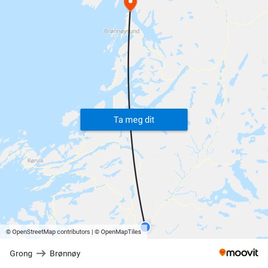 Grong to Brønnøy map