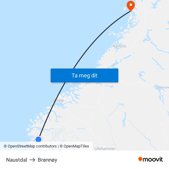 Naustdal to Brønnøy map