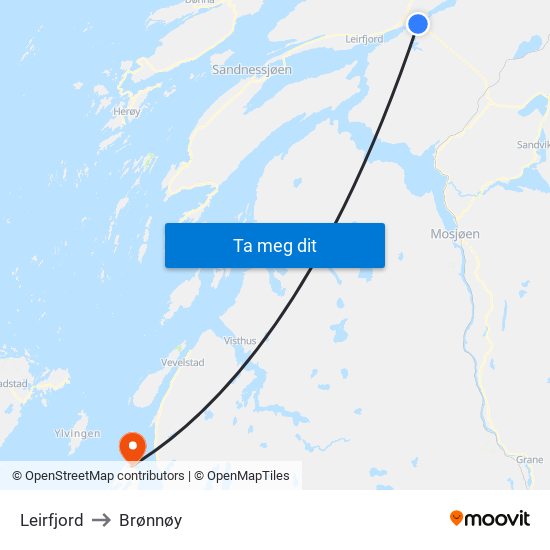 Leirfjord to Brønnøy map