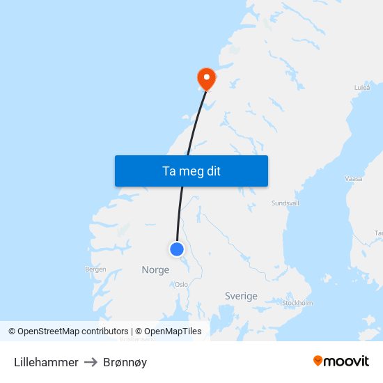 Lillehammer to Brønnøy map