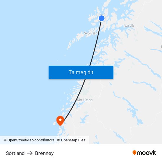 Sortland to Brønnøy map