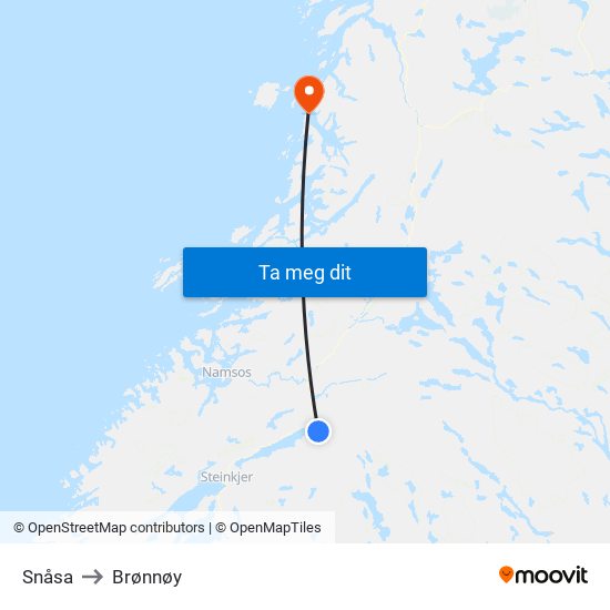 Snåsa to Brønnøy map