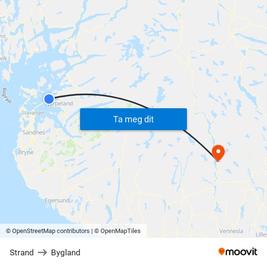 Strand to Bygland map