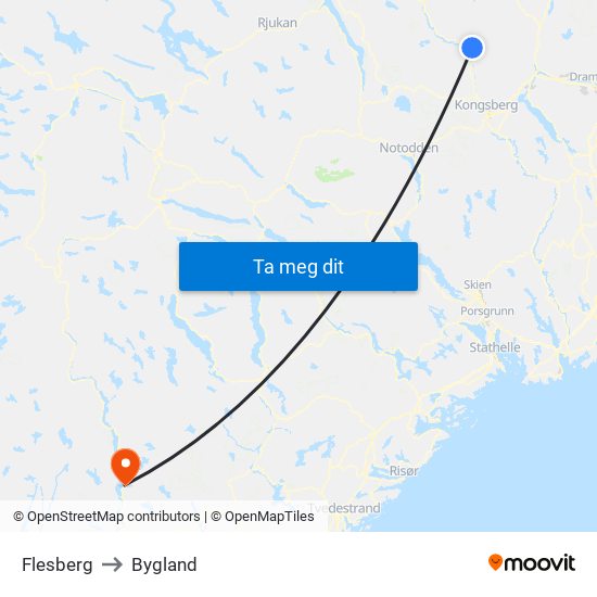 Flesberg to Bygland map