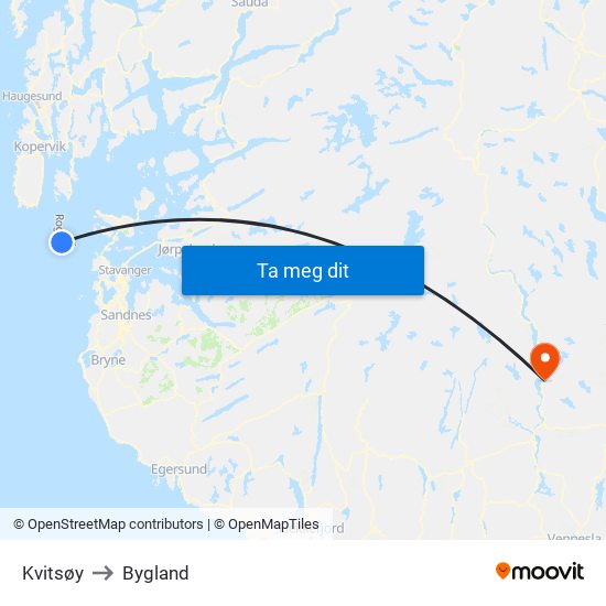 Kvitsøy to Bygland map