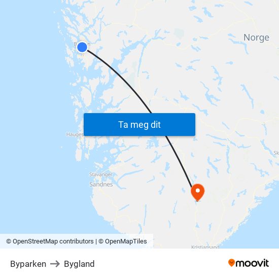 Byparken to Bygland map