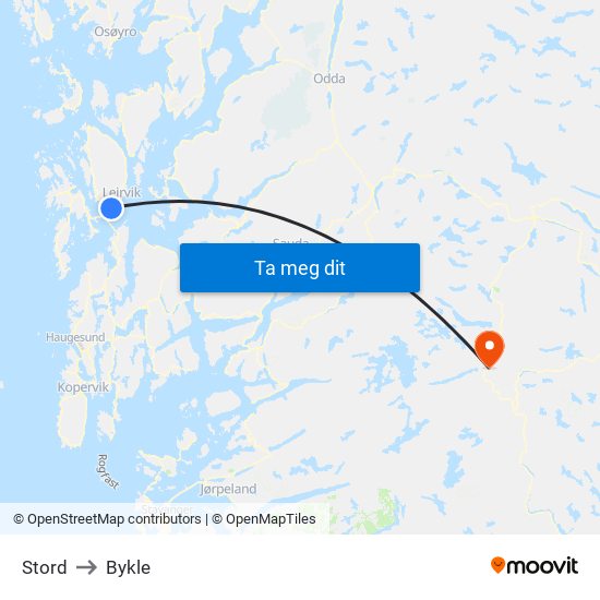 Stord to Bykle map