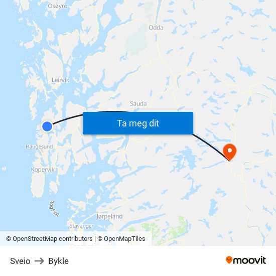 Sveio to Bykle map