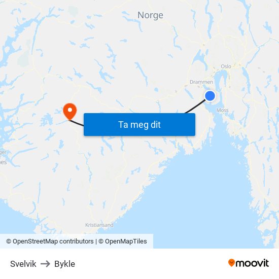 Svelvik to Bykle map