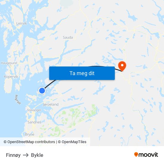Finnøy to Bykle map