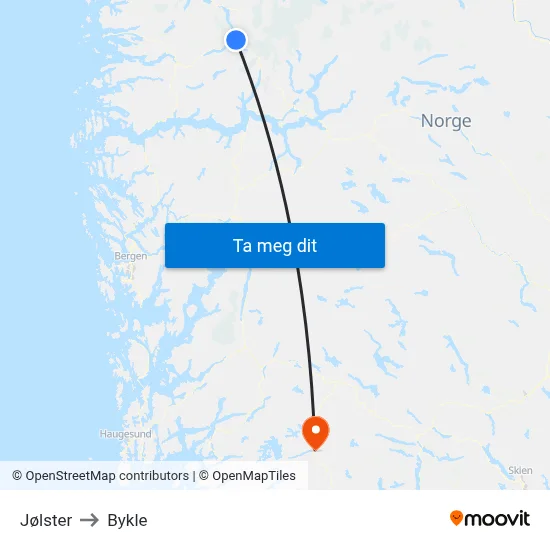 Jølster to Bykle map