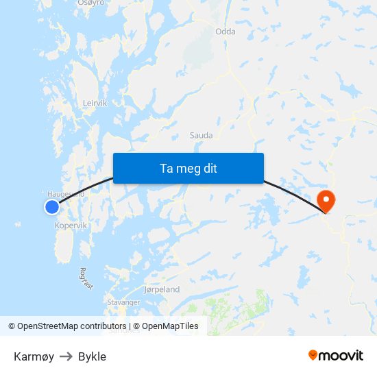 Karmøy to Bykle map