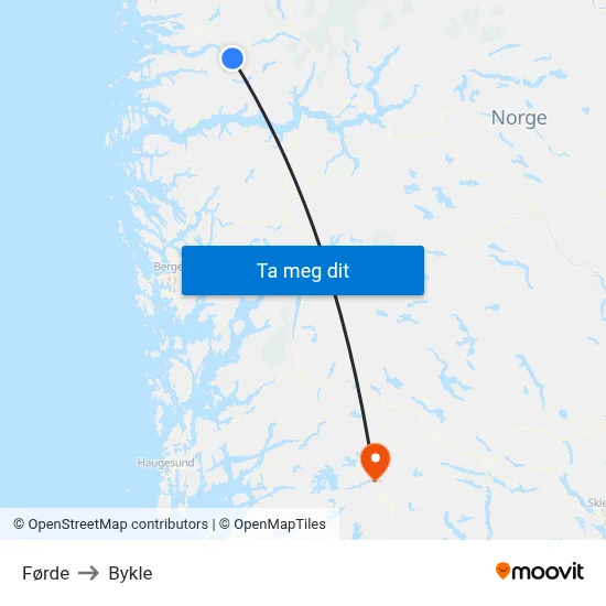 Førde to Bykle map