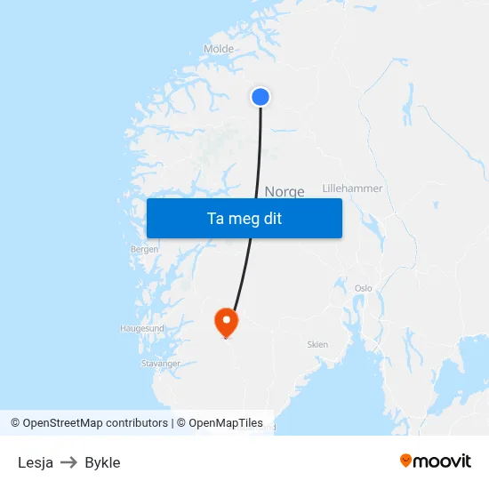 Lesja to Bykle map