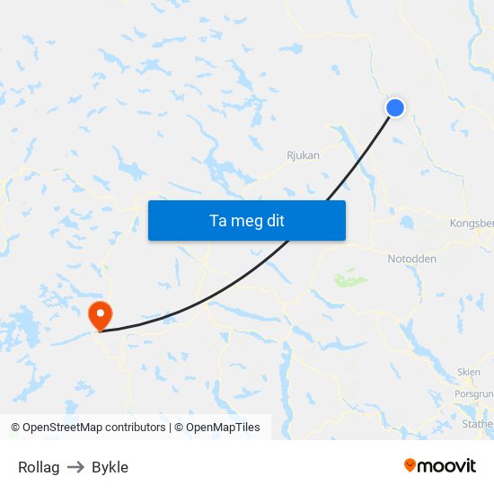 Rollag to Bykle map