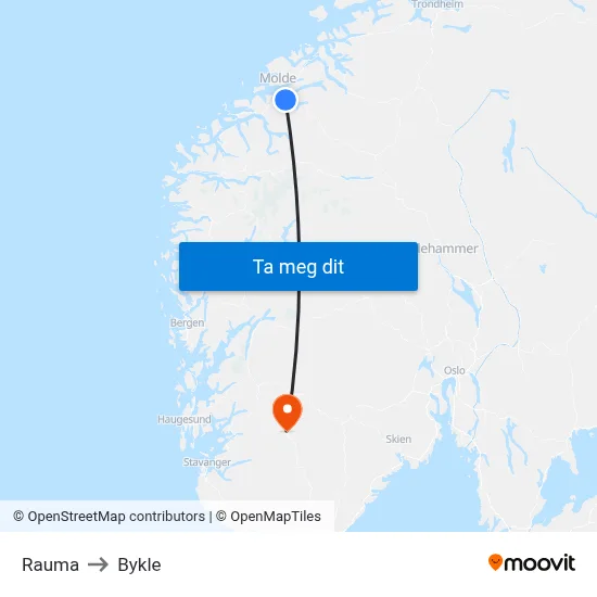 Rauma to Bykle map