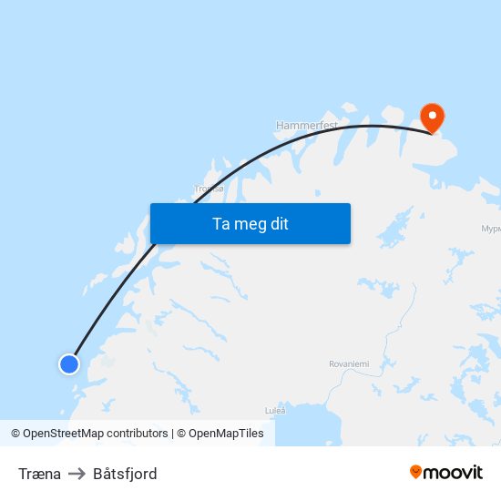 Træna to Båtsfjord map