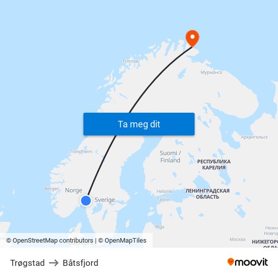 Trøgstad to Båtsfjord map