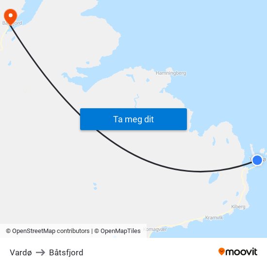 Vardø to Båtsfjord map