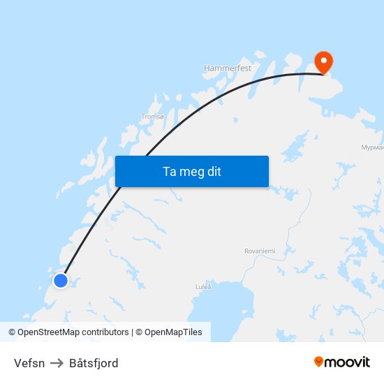 Vefsn to Båtsfjord map