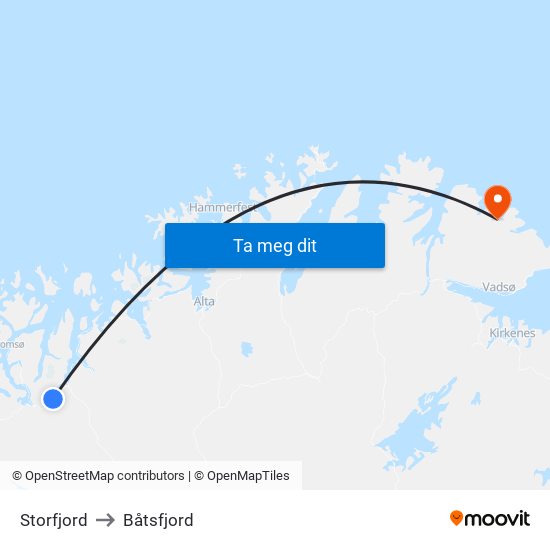 Storfjord to Båtsfjord map