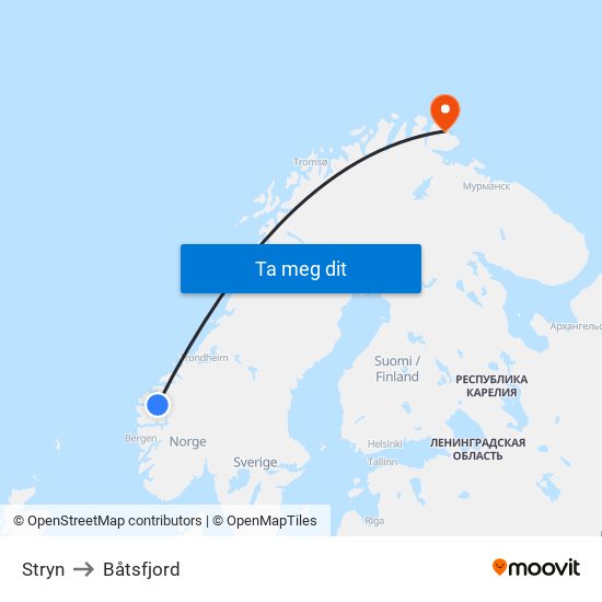 Stryn to Båtsfjord map