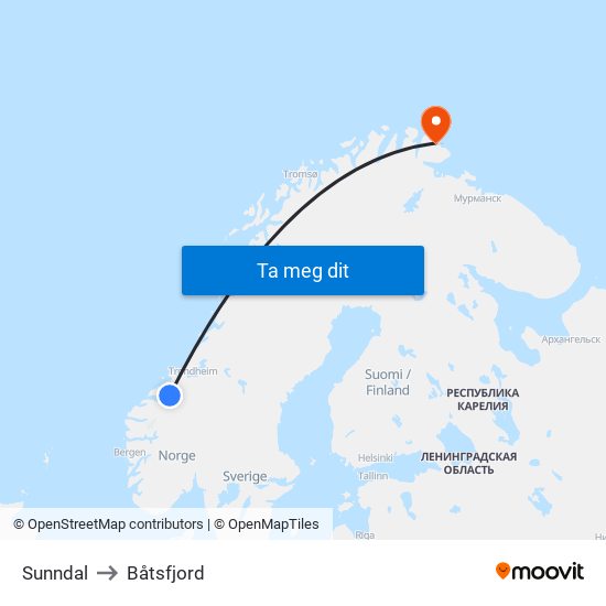 Sunndal to Båtsfjord map