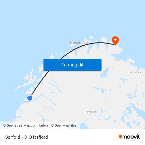 Sørfold to Båtsfjord map